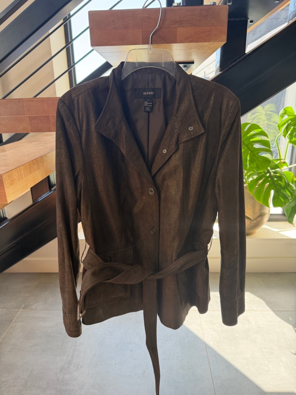 Alfani Women's Dark Brown Belted Trench Coat